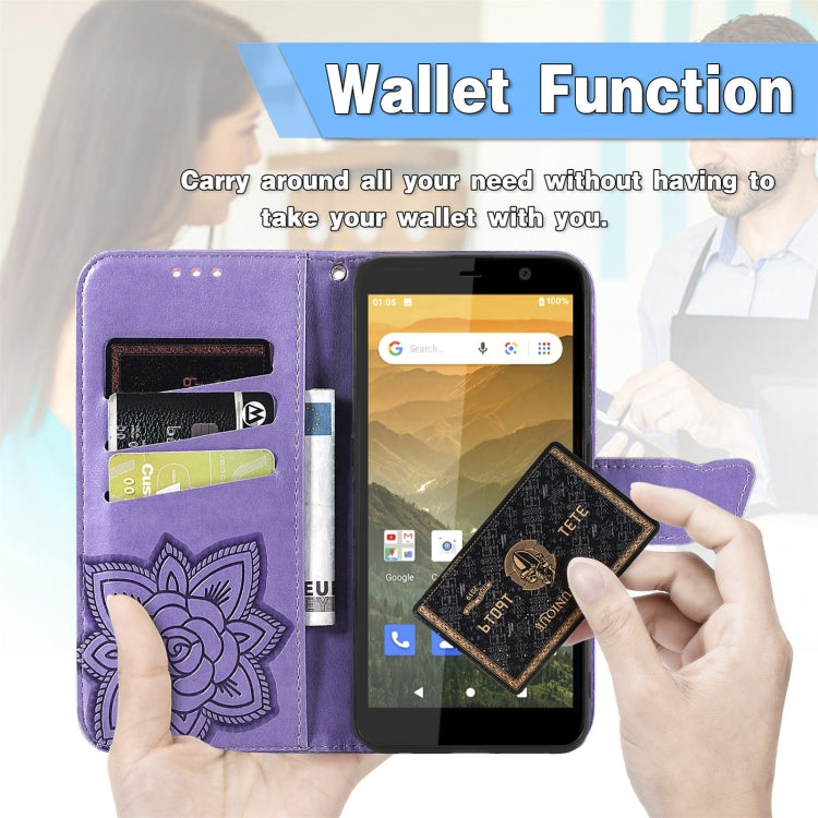 For Vodafone Smart E11 Butterfly Love Flowers Embossed Horizontal Flip Leather Case with Holder & Card Slots & Wallet & Lanyard