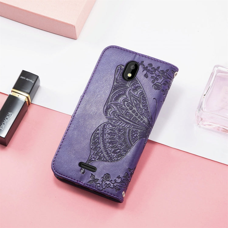 For Vodafone Smart E11 Butterfly Love Flowers Embossed Horizontal Flip Leather Case with Holder & Card Slots & Wallet & Lanyard