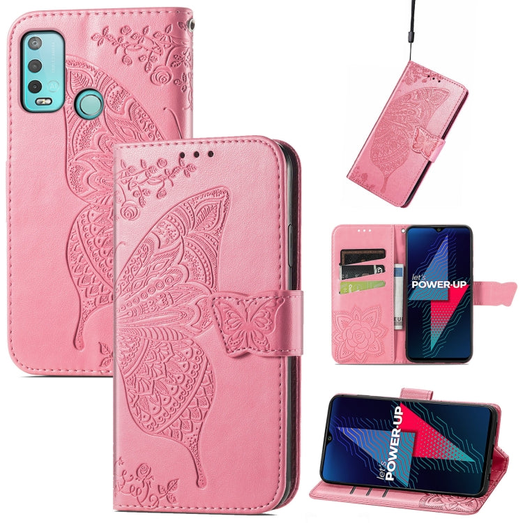 For Wiko Power U30 Butterfly Love Flowers Embossed Horizontal Flip Leather Case with Holder & Card Slots & Wallet & Lanyard