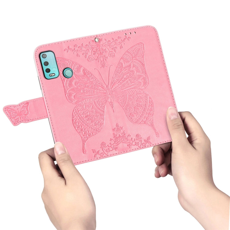 For Wiko Power U30 Butterfly Love Flowers Embossed Horizontal Flip Leather Case with Holder & Card Slots & Wallet & Lanyard