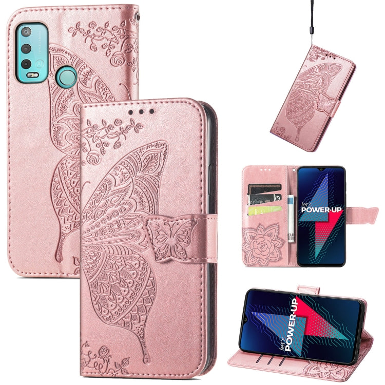 For Wiko Power U30 Butterfly Love Flowers Embossed Horizontal Flip Leather Case with Holder & Card Slots & Wallet & Lanyard