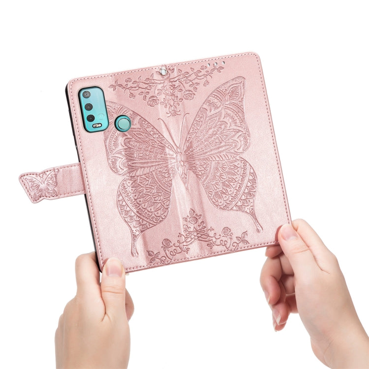 For Wiko Power U30 Butterfly Love Flowers Embossed Horizontal Flip Leather Case with Holder & Card Slots & Wallet & Lanyard