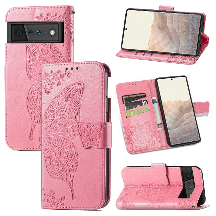 For Google Pixel 6 Butterfly Love Flowers Embossed Horizontal Flip Leather Case with Holder & Card Slots & Wallet & Lanyard