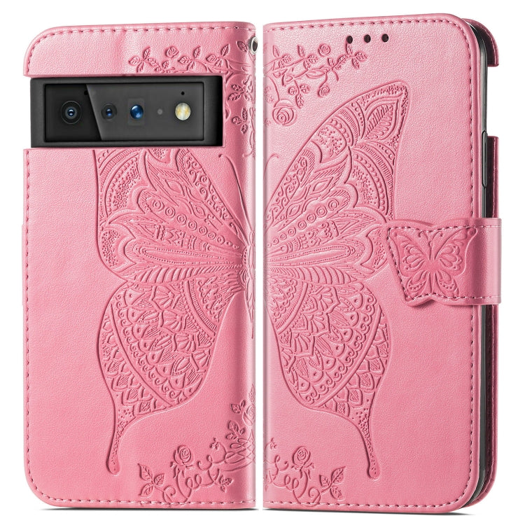 For Google Pixel 6 Butterfly Love Flowers Embossed Horizontal Flip Leather Case with Holder & Card Slots & Wallet & Lanyard