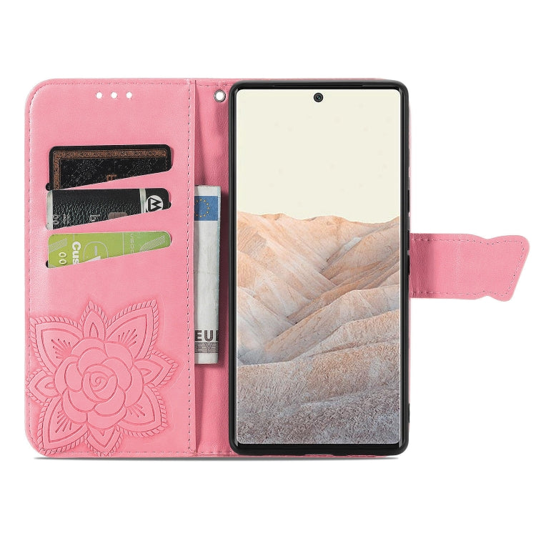 For Google Pixel 6 Butterfly Love Flowers Embossed Horizontal Flip Leather Case with Holder & Card Slots & Wallet & Lanyard