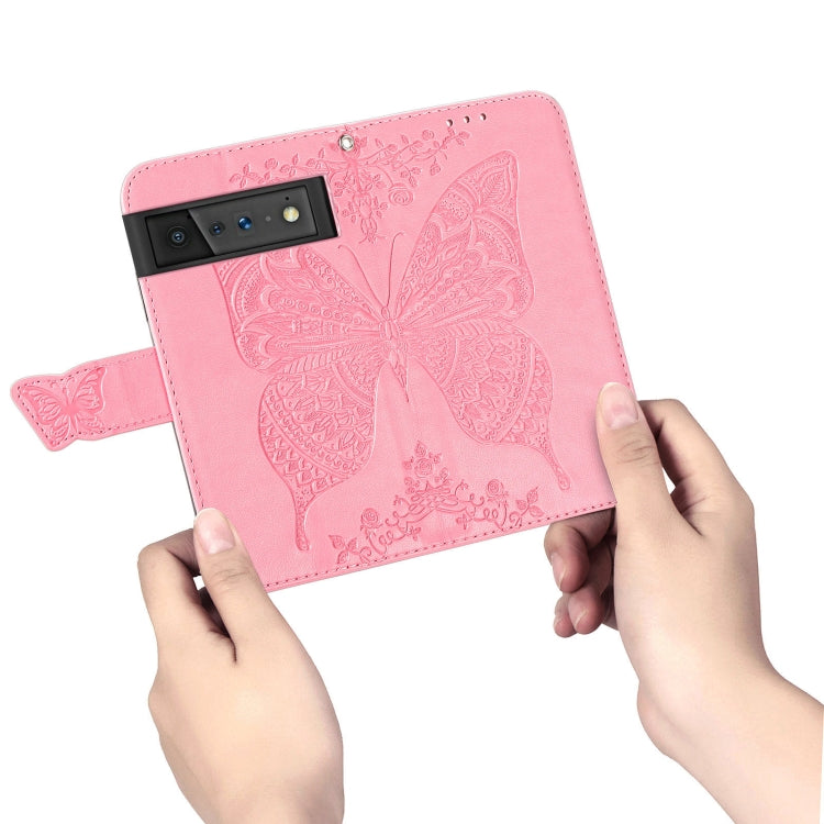 For Google Pixel 6 Butterfly Love Flowers Embossed Horizontal Flip Leather Case with Holder & Card Slots & Wallet & Lanyard