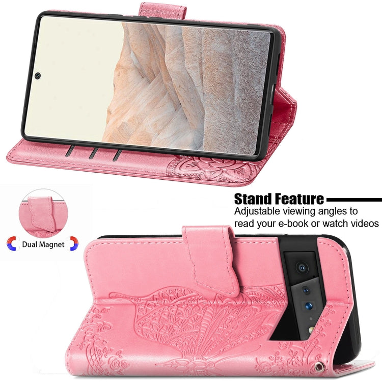For Google Pixel 6 Butterfly Love Flowers Embossed Horizontal Flip Leather Case with Holder & Card Slots & Wallet & Lanyard