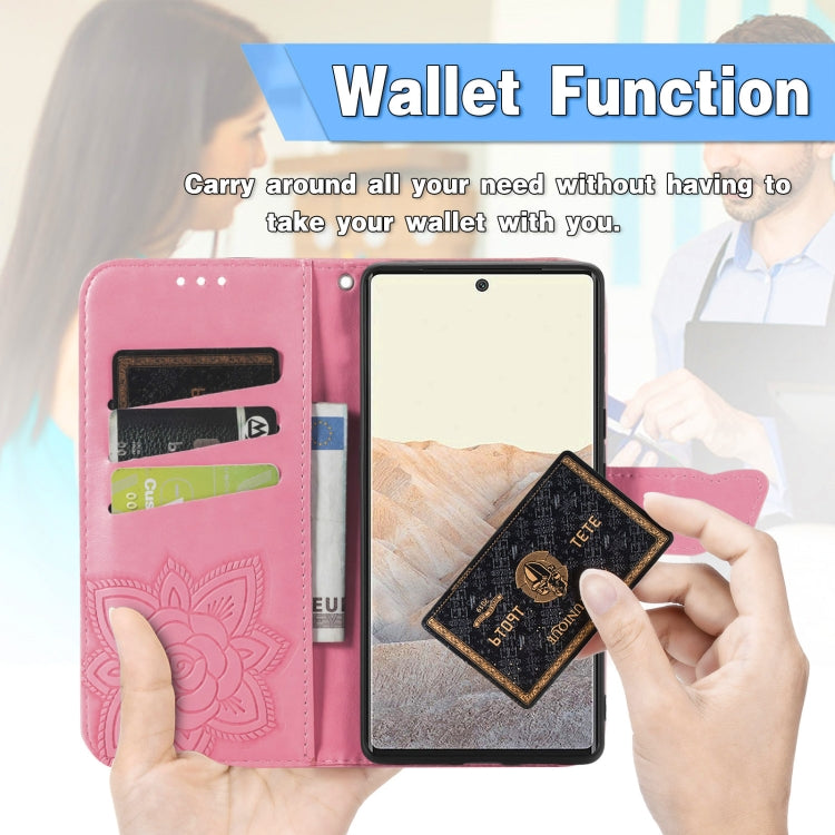 For Google Pixel 6 Butterfly Love Flowers Embossed Horizontal Flip Leather Case with Holder & Card Slots & Wallet & Lanyard
