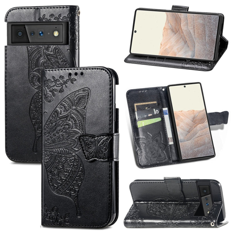 For Google Pixel 6 Butterfly Love Flowers Embossed Horizontal Flip Leather Case with Holder & Card Slots & Wallet & Lanyard