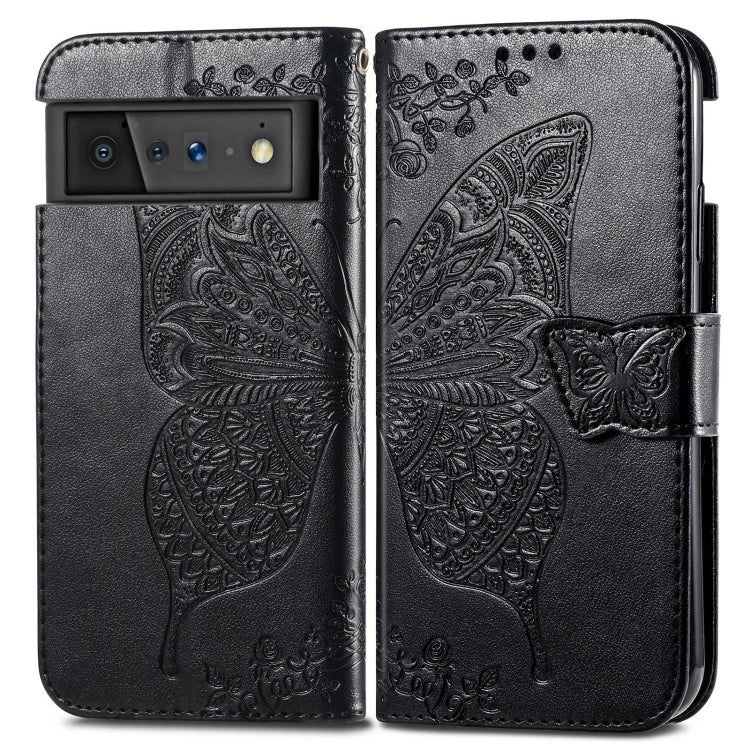 For Google Pixel 6 Butterfly Love Flowers Embossed Horizontal Flip Leather Case with Holder & Card Slots & Wallet & Lanyard