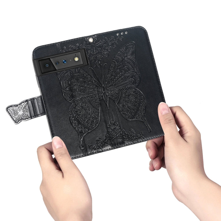 For Google Pixel 6 Butterfly Love Flowers Embossed Horizontal Flip Leather Case with Holder & Card Slots & Wallet & Lanyard