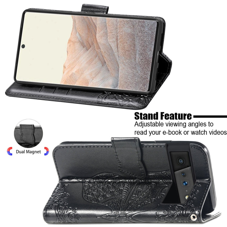 For Google Pixel 6 Butterfly Love Flowers Embossed Horizontal Flip Leather Case with Holder & Card Slots & Wallet & Lanyard