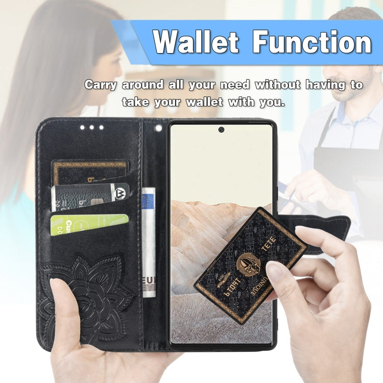 For Google Pixel 6 Butterfly Love Flowers Embossed Horizontal Flip Leather Case with Holder & Card Slots & Wallet & Lanyard