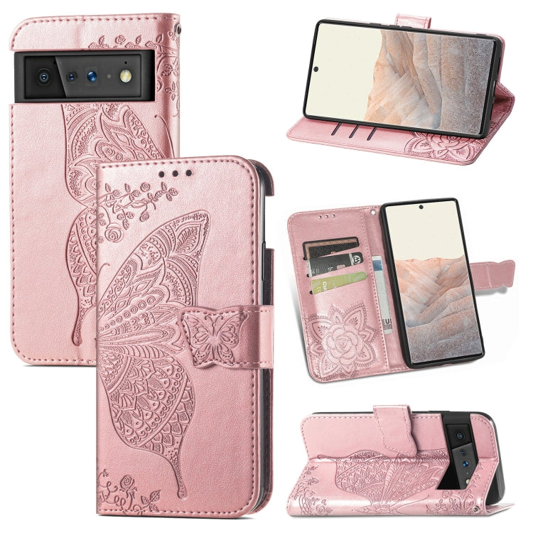 For Google Pixel 6 Butterfly Love Flowers Embossed Horizontal Flip Leather Case with Holder & Card Slots & Wallet & Lanyard