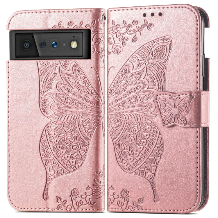 For Google Pixel 6 Butterfly Love Flowers Embossed Horizontal Flip Leather Case with Holder & Card Slots & Wallet & Lanyard