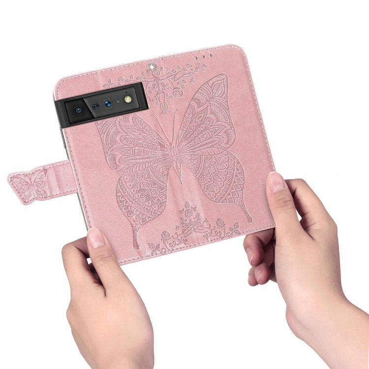 For Google Pixel 6 Butterfly Love Flowers Embossed Horizontal Flip Leather Case with Holder & Card Slots & Wallet & Lanyard
