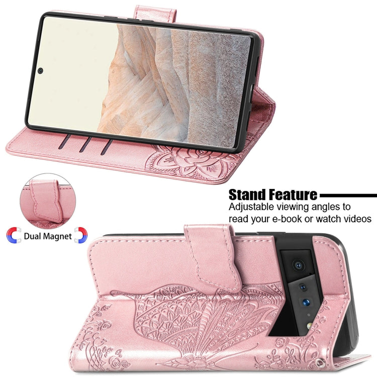 For Google Pixel 6 Butterfly Love Flowers Embossed Horizontal Flip Leather Case with Holder & Card Slots & Wallet & Lanyard