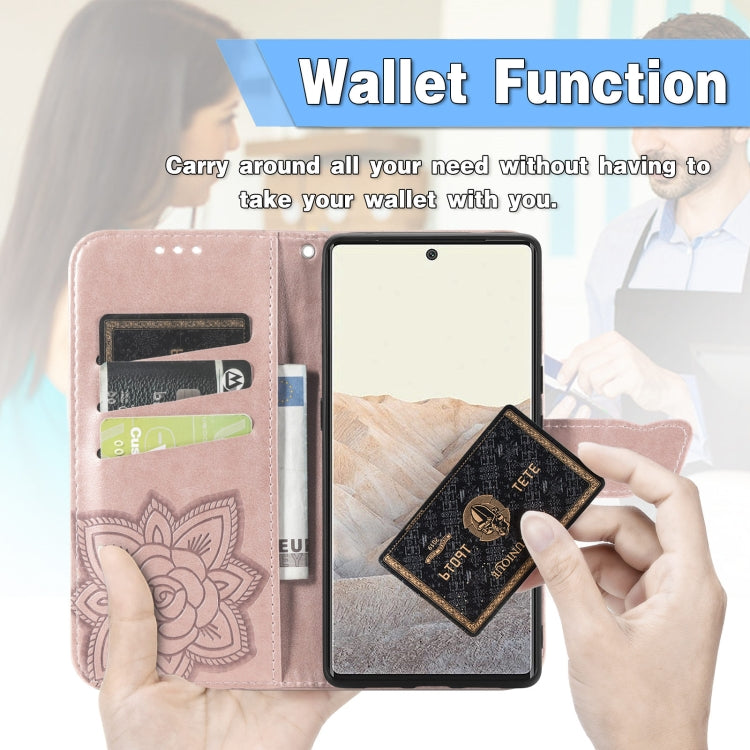 For Google Pixel 6 Butterfly Love Flowers Embossed Horizontal Flip Leather Case with Holder & Card Slots & Wallet & Lanyard