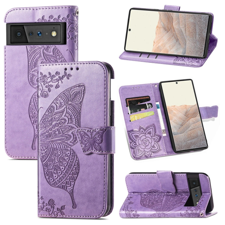 For Google Pixel 6 Butterfly Love Flowers Embossed Horizontal Flip Leather Case with Holder & Card Slots & Wallet & Lanyard