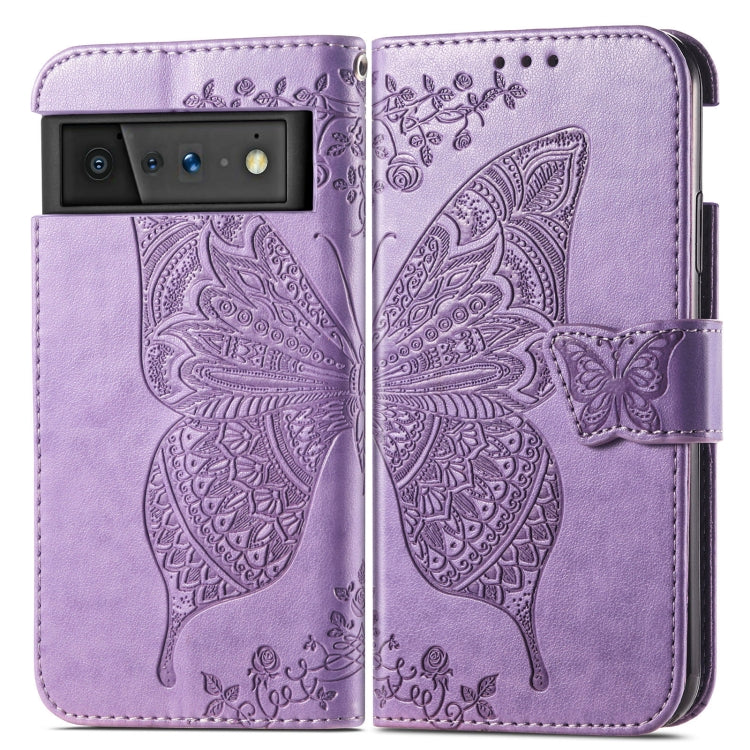 For Google Pixel 6 Butterfly Love Flowers Embossed Horizontal Flip Leather Case with Holder & Card Slots & Wallet & Lanyard