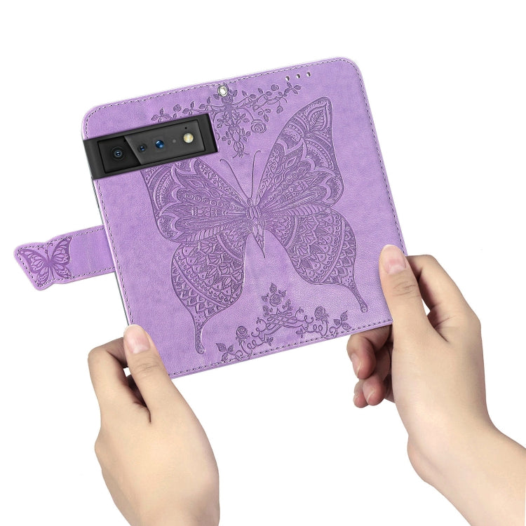 For Google Pixel 6 Butterfly Love Flowers Embossed Horizontal Flip Leather Case with Holder & Card Slots & Wallet & Lanyard