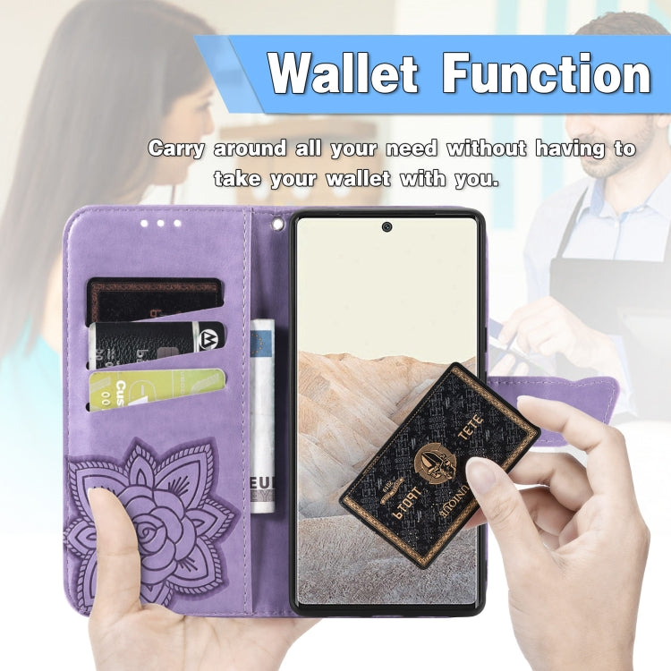 For Google Pixel 6 Butterfly Love Flowers Embossed Horizontal Flip Leather Case with Holder & Card Slots & Wallet & Lanyard