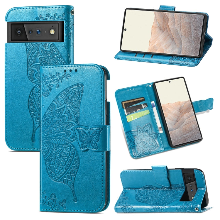 For Google Pixel 6 Butterfly Love Flowers Embossed Horizontal Flip Leather Case with Holder & Card Slots & Wallet & Lanyard