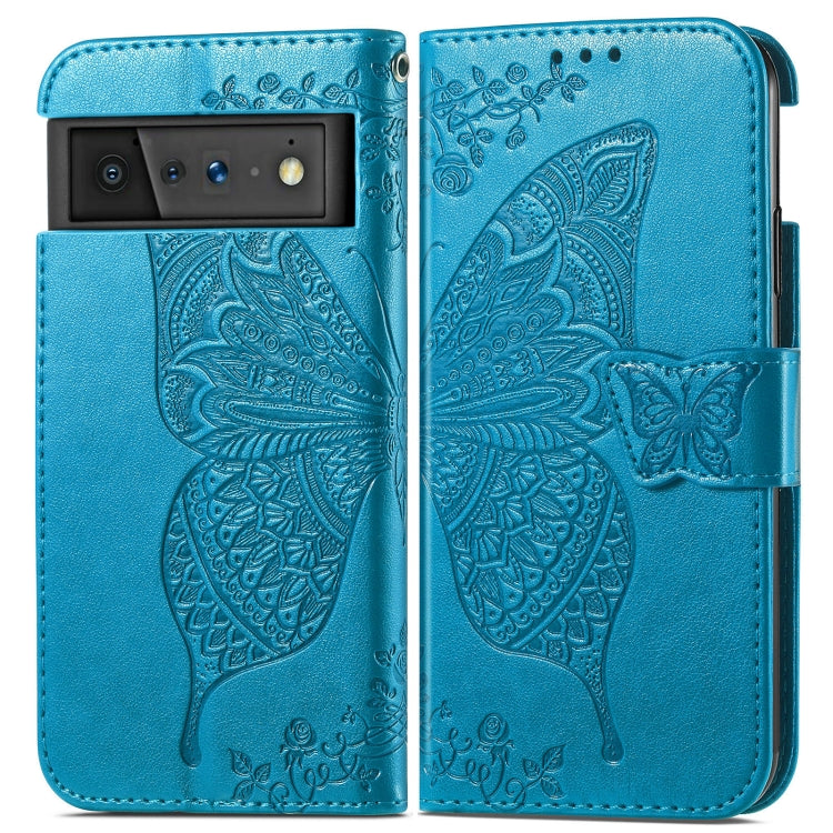 For Google Pixel 6 Butterfly Love Flowers Embossed Horizontal Flip Leather Case with Holder & Card Slots & Wallet & Lanyard
