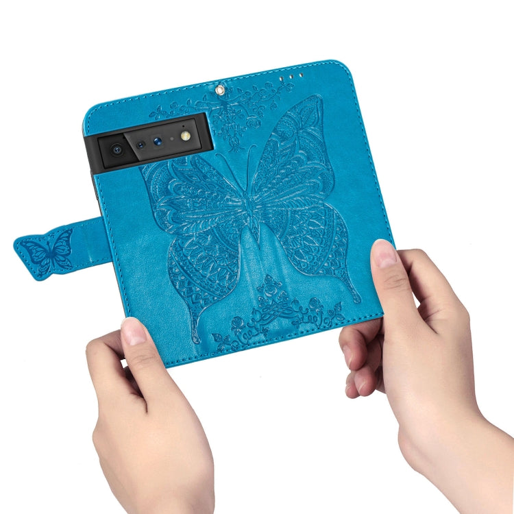 For Google Pixel 6 Butterfly Love Flowers Embossed Horizontal Flip Leather Case with Holder & Card Slots & Wallet & Lanyard