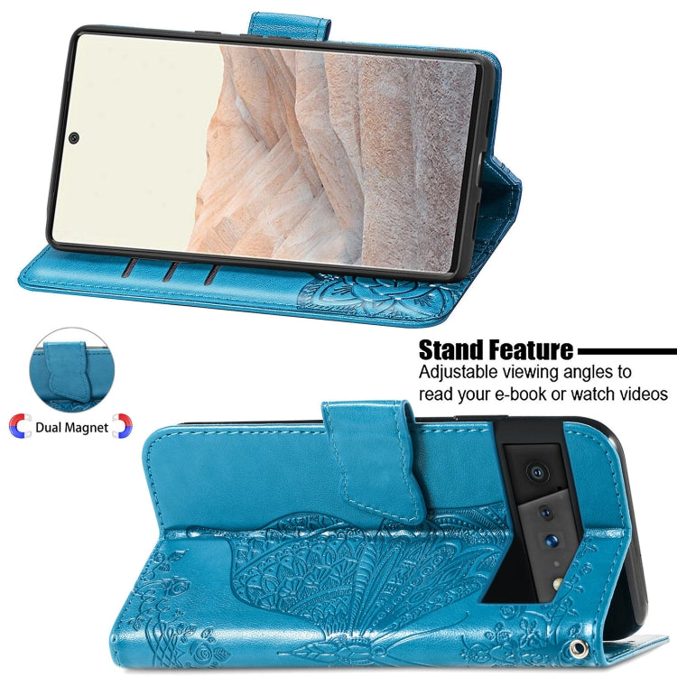 For Google Pixel 6 Butterfly Love Flowers Embossed Horizontal Flip Leather Case with Holder & Card Slots & Wallet & Lanyard
