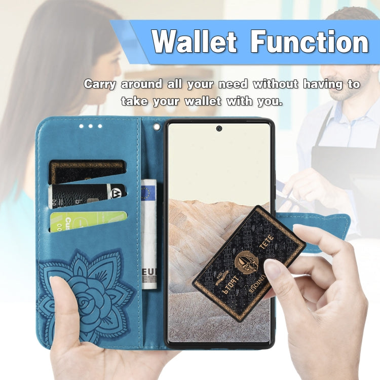 For Google Pixel 6 Butterfly Love Flowers Embossed Horizontal Flip Leather Case with Holder & Card Slots & Wallet & Lanyard