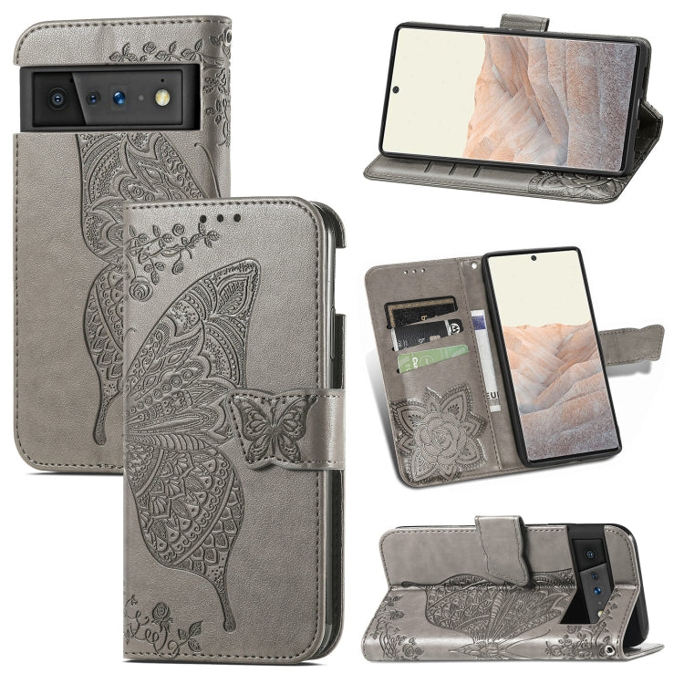 For Google Pixel 6 Butterfly Love Flowers Embossed Horizontal Flip Leather Case with Holder & Card Slots & Wallet & Lanyard