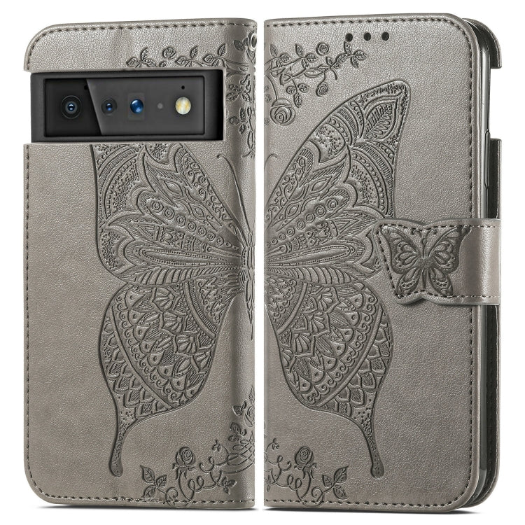 For Google Pixel 6 Butterfly Love Flowers Embossed Horizontal Flip Leather Case with Holder & Card Slots & Wallet & Lanyard