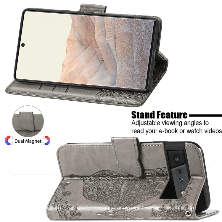 For Google Pixel 6 Butterfly Love Flowers Embossed Horizontal Flip Leather Case with Holder & Card Slots & Wallet & Lanyard
