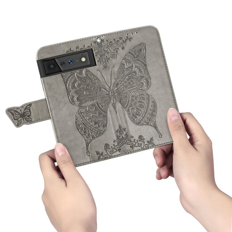 For Google Pixel 6 Butterfly Love Flowers Embossed Horizontal Flip Leather Case with Holder & Card Slots & Wallet & Lanyard