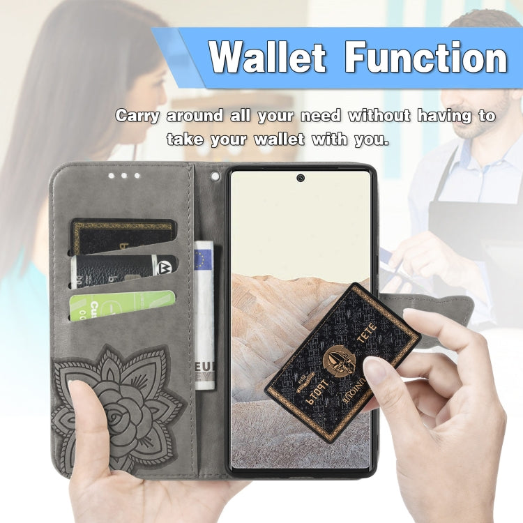 For Google Pixel 6 Butterfly Love Flowers Embossed Horizontal Flip Leather Case with Holder & Card Slots & Wallet & Lanyard
