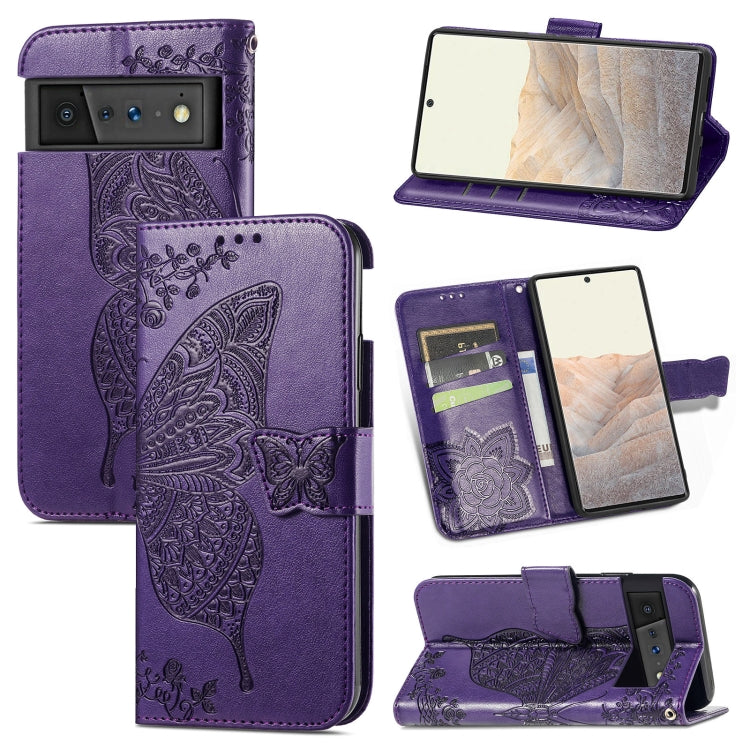 For Google Pixel 6 Butterfly Love Flowers Embossed Horizontal Flip Leather Case with Holder & Card Slots & Wallet & Lanyard