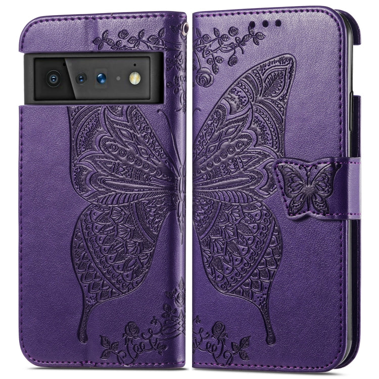 For Google Pixel 6 Butterfly Love Flowers Embossed Horizontal Flip Leather Case with Holder & Card Slots & Wallet & Lanyard
