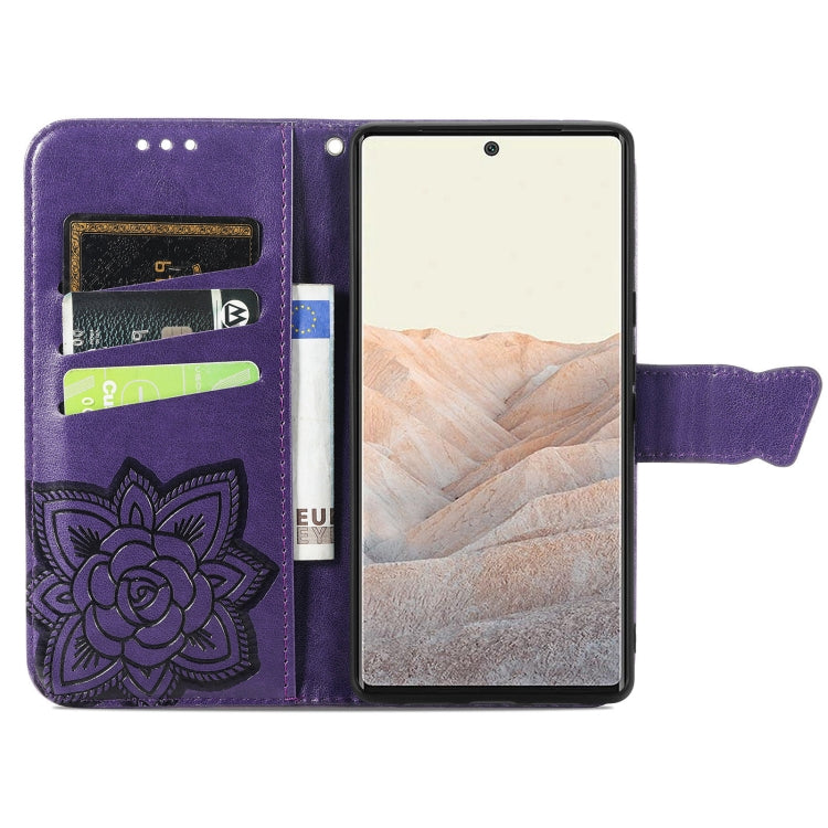 For Google Pixel 6 Butterfly Love Flowers Embossed Horizontal Flip Leather Case with Holder & Card Slots & Wallet & Lanyard