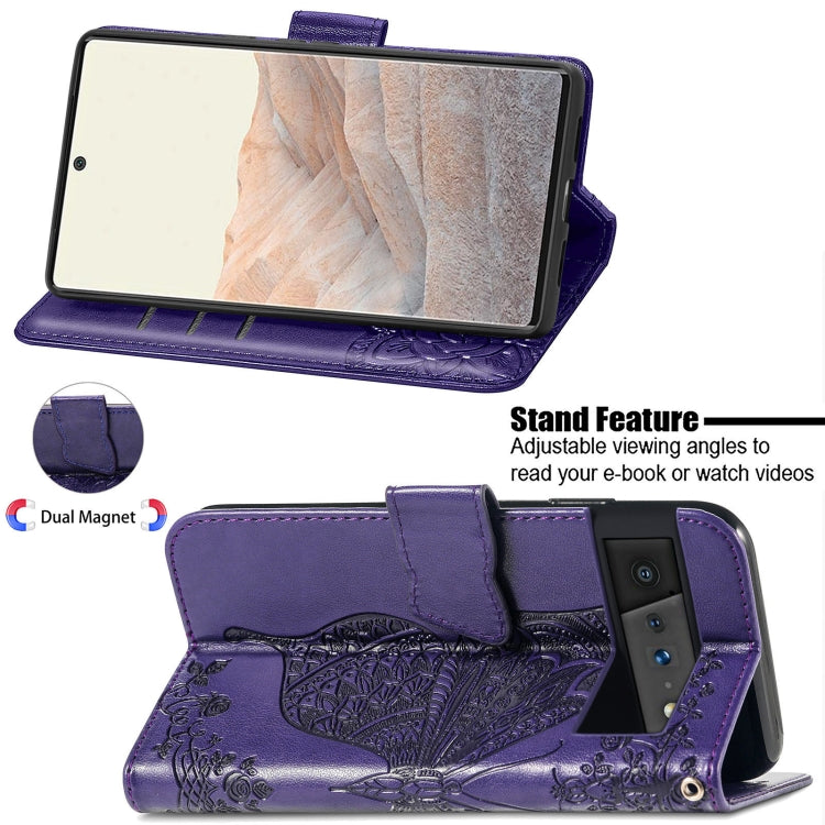 For Google Pixel 6 Butterfly Love Flowers Embossed Horizontal Flip Leather Case with Holder & Card Slots & Wallet & Lanyard