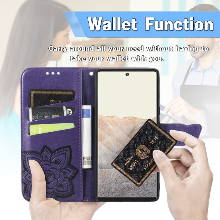 For Google Pixel 6 Butterfly Love Flowers Embossed Horizontal Flip Leather Case with Holder & Card Slots & Wallet & Lanyard