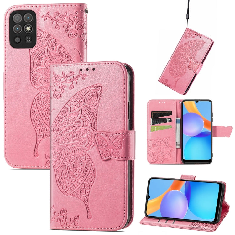For Honor Play 5T Youth Butterfly Love Flowers Embossed Horizontal Flip Leather Case with Holder & Card Slots & Wallet & Lanyard