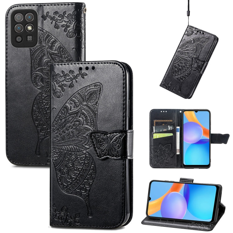 For Honor Play 5T Youth Butterfly Love Flowers Embossed Horizontal Flip Leather Case with Holder & Card Slots & Wallet & Lanyard