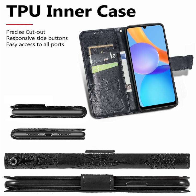 For Honor Play 5T Youth Butterfly Love Flowers Embossed Horizontal Flip Leather Case with Holder & Card Slots & Wallet & Lanyard
