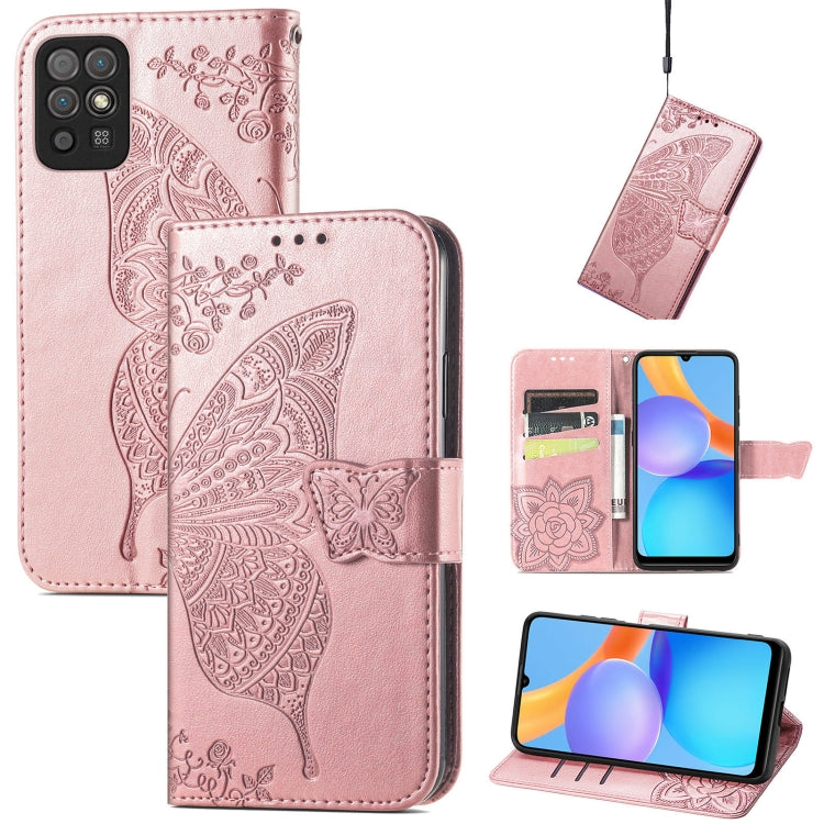 For Honor Play 5T Youth Butterfly Love Flowers Embossed Horizontal Flip Leather Case with Holder & Card Slots & Wallet & Lanyard