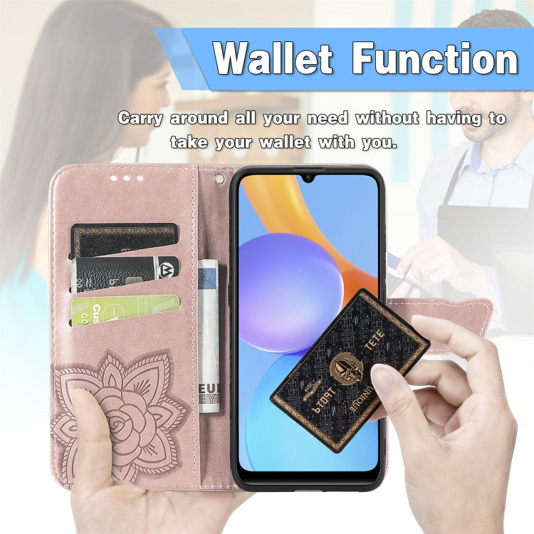 For Honor Play 5T Youth Butterfly Love Flowers Embossed Horizontal Flip Leather Case with Holder & Card Slots & Wallet & Lanyard