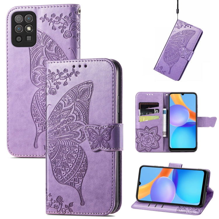 For Honor Play 5T Youth Butterfly Love Flowers Embossed Horizontal Flip Leather Case with Holder & Card Slots & Wallet & Lanyard