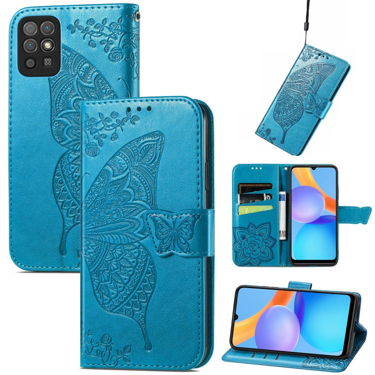 For Honor Play 5T Youth Butterfly Love Flowers Embossed Horizontal Flip Leather Case with Holder & Card Slots & Wallet & Lanyard