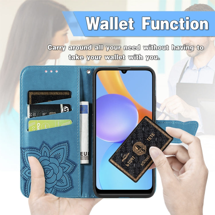 For Honor Play 5T Youth Butterfly Love Flowers Embossed Horizontal Flip Leather Case with Holder & Card Slots & Wallet & Lanyard