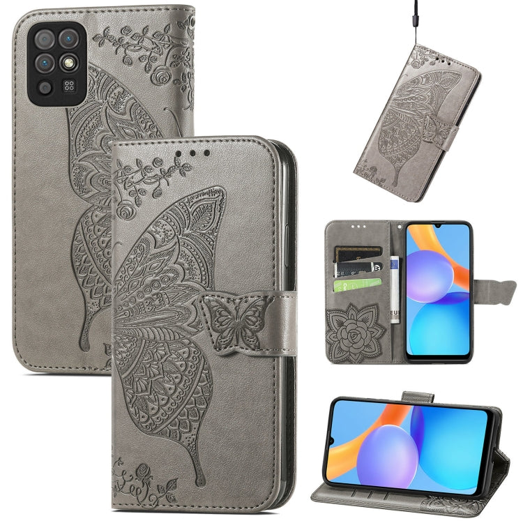 For Honor Play 5T Youth Butterfly Love Flowers Embossed Horizontal Flip Leather Case with Holder & Card Slots & Wallet & Lanyard